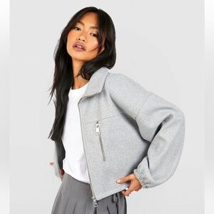 Boohoo Heather Gray Knit Cropped Jacket